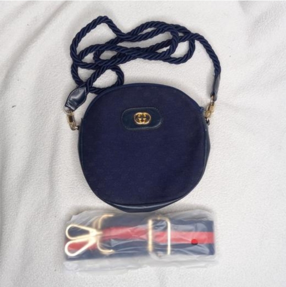 Authentic Vintage Gucci GG Monogram Web Clutch Fanny Bum Waist Belt Round Circle - Picture 5 of 11